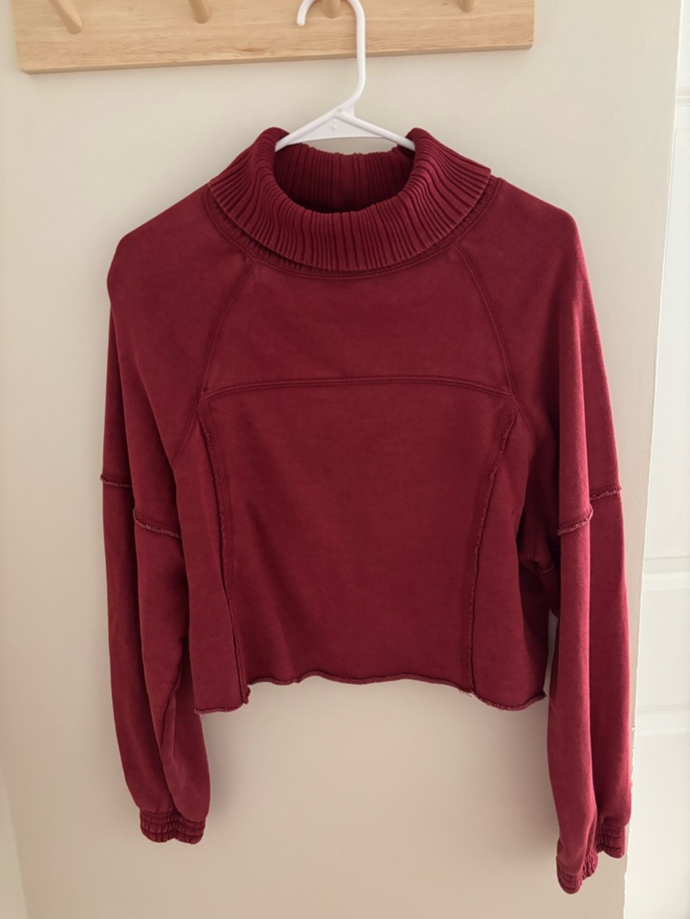 Aerie Women's Ribbed Mock Neck Pullover Sweatshirt - Burgundy